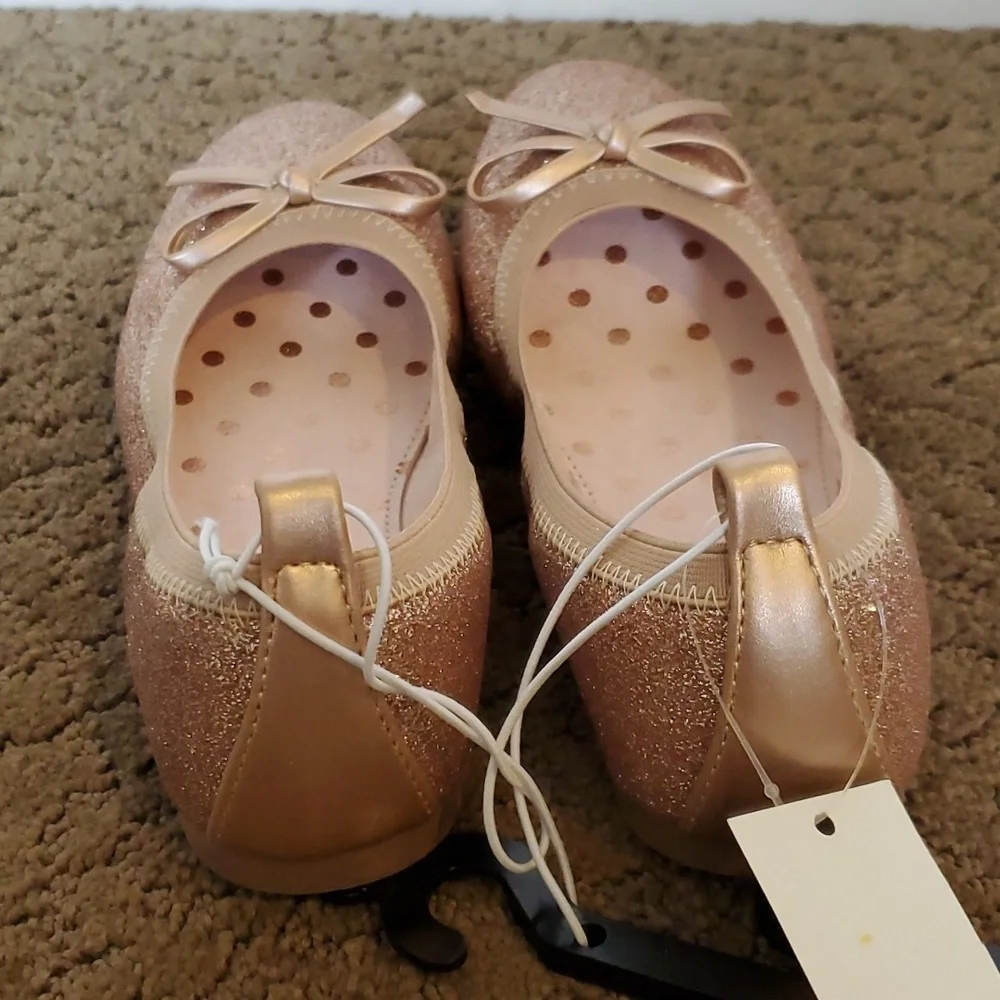 Girls Falls Creek Emma Rose Gold Ballet Flats Dress Shoes Size 3 4 Glitter NWT